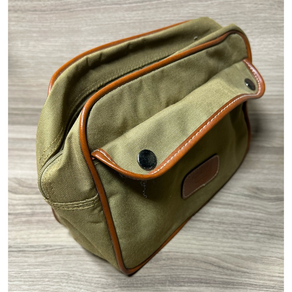 Chaps Ralph Lauren Canvas Leather Trim Toiletry Bag Pouch Khaki Brown - Picture 2 of 6